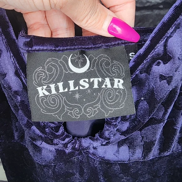 Killstar 'Cool Cat' Plum/Purple Velvet Leopard Print Dress -S - Picture 4 of 7